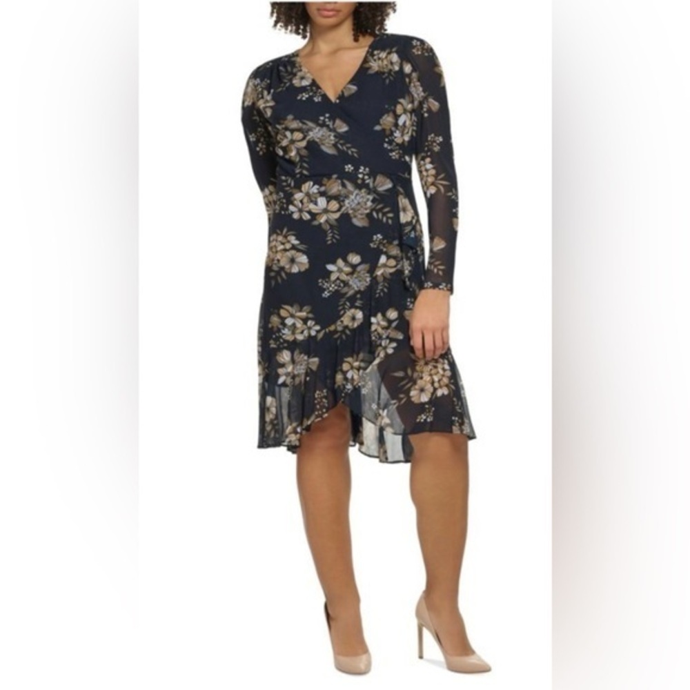 Tommy Hilfiger Women's Navy Floral Suplice Long Sleeve Midi Dress NWT 26W #1223